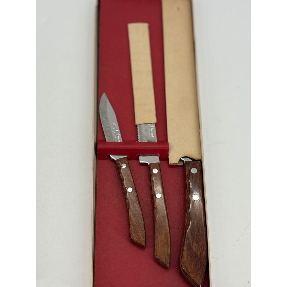 Regent Sheffield Cutlery Set Sherwood 3 Piece Knife Set Brown Stainless Vintage